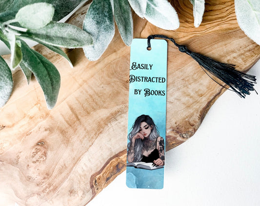 Easily Distracted By Books Metal Bookmark